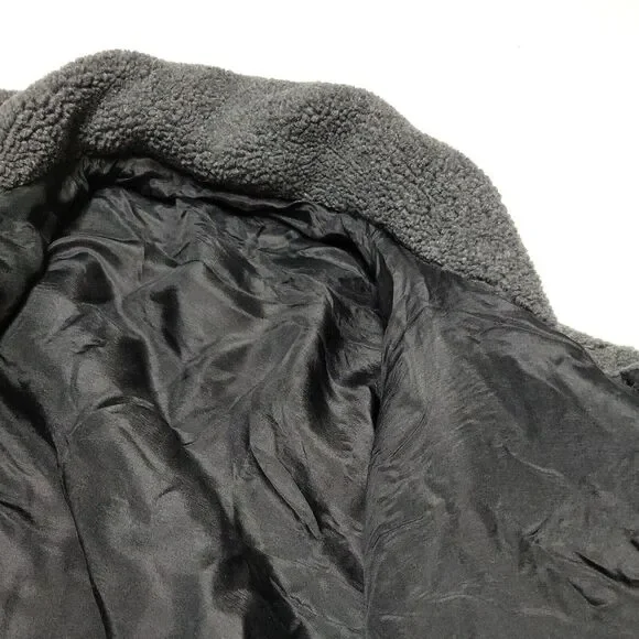 Outbrook Coat Women M Fleece Jacket Grey long Sleeve Button Patch Pockets Collar - Picture 10 of 14